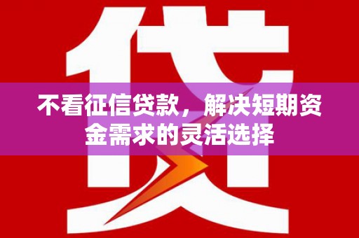 安居不看征信贷款，解决短期资金需求的灵活选择